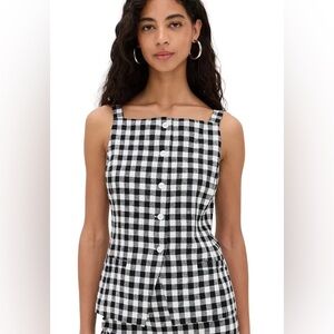 Wayf Gracie Gingham Vest Black and White Gingham Button Front Tank